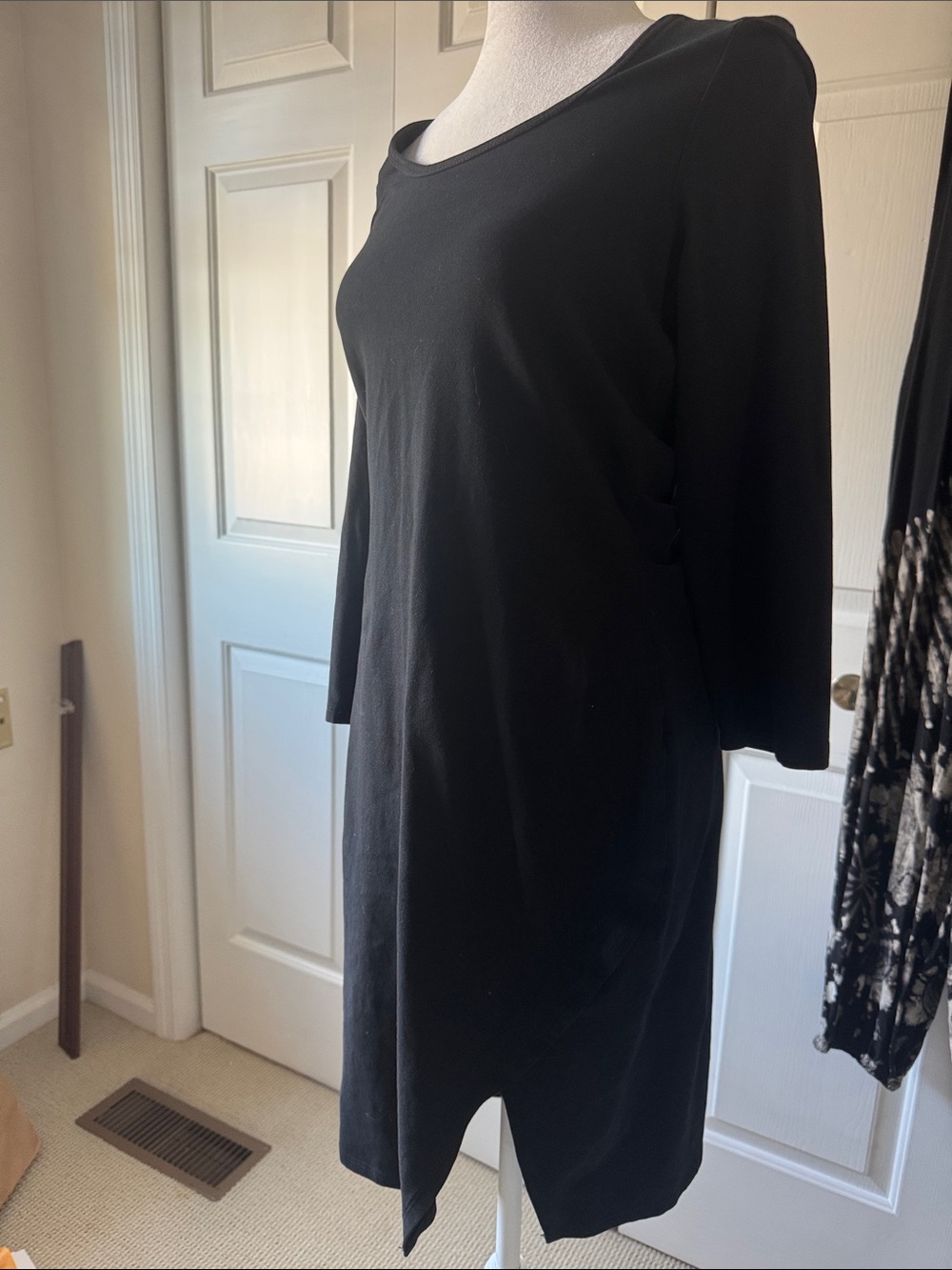 Express Black Midi Boatneck Dress with Three-Quarter Sleeves